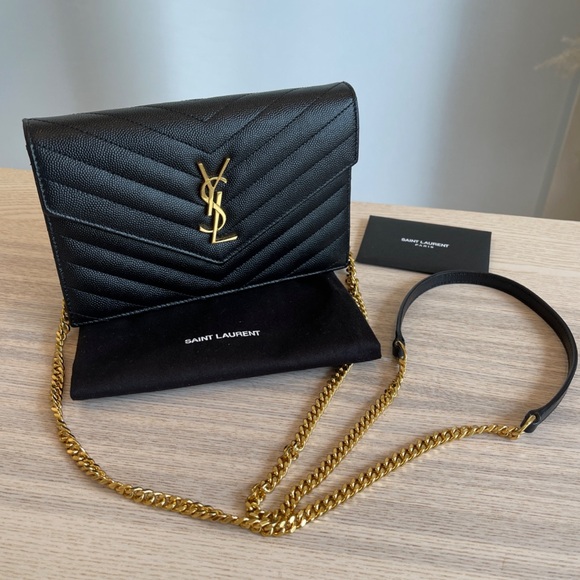 Yves Saint Laurent Handbags - Saint Laurent YSL Black Shoulder Bag Gold Chain Wallet With Box Good Condition